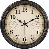 16 Inch Large Outdoor Clock with Thermometer and Hygrometer Combo, Waterproof Indoor Outdoor Wall Clocks for Patio, Pool, Garden, Backyard Decor- Retro Bronze