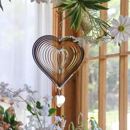 Phuryllic Wind Spinners Outdoor, Garden Decor, Bird Deterrents for Outside, 3D Metal Yard Decorations for Patio & Porch, Unique Gardening Gifts for Women & Moms - 8in Silver Heart
