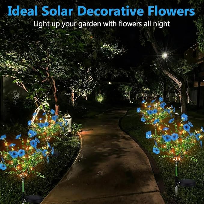 Glooglitter 2 Pack Solar Stake Lights Outdoor Decor Waterproof Mums Artificial Flowers Solar Lights for Outdoor Garden Yard Pathway Decor (Blue,Violet)