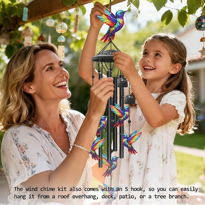 AVEKI Metal Hummingbird Wind Chimes for Outside, Gifts for Women Mother's Day Birthday Christmas, Black Wind Chime with 7 Hummingbirds, Outdoor Windchimes Decor for Garden Patio (Hummingbird)