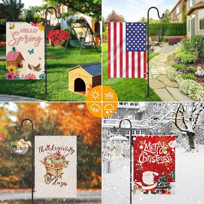 LOPANNY Large Garden Flag Holder Stand Pole for 28 x 40 Flags with Shepherds Hooks for Outdoor - Upgraded Sturdy 60 Inches Yard Flag Post Stake Perfect for Outdoor Decor(without Solar Lights & Flag)