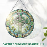 FLAGWIX St Patricks Day Decorations - Stained Glass Hanging Suncatcher 8 in - Birthday Irish Decorations, Irish Gifts for Women Men, Celtic Cross Home Decor