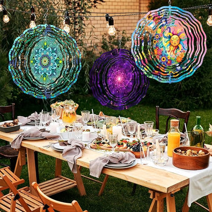 WIRESTER Hanging Wind Spinner 8 Inch, Metal 3D Wind Sculpture Ornament Decoration for Home Yard Garden Patio Balcony Indoor Outdoor - Teal Blue Green Mandala Vintage
