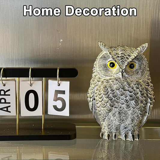 Realistic Owl Statue for Indoor & Outdoor Decoration, Effective Birds Deterrent for Garden, Patio, Yard, and Fake Owl Home Decor, Suitable for Outside Decor (Gray)