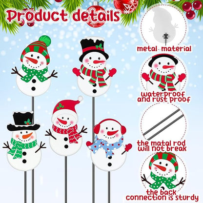 Roowest 5 Pack 12'' H Metal Winter Yard Stakes Outdoor Decorations Snowman Garden Signs Christmas Potted Plant Stakes for Holiday Winter Home Lawn Garden Porch Walkway Party Decor