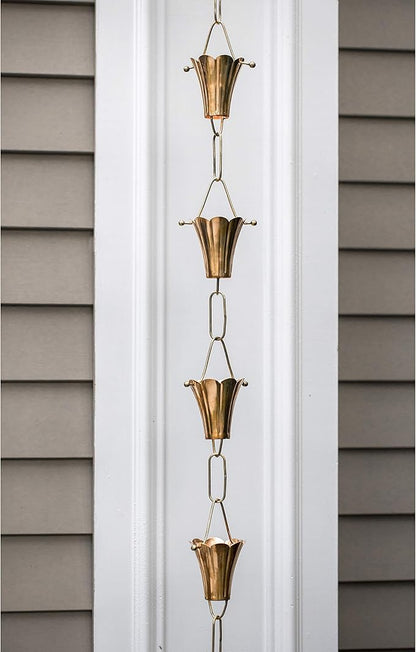 Fluted Flower Pure Copper 8.5 ft. Rain Chain by Good Directions