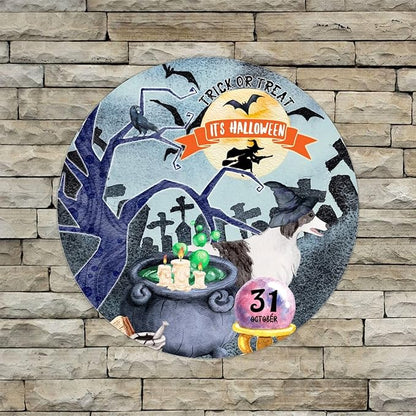 Retro Metal Sign 12"x12",Happy Halloween Scary Night Grave Witch Bats Trick Or Treat Dog Aluminum Tin Metal Sign for Home Living Room Bedroom Garden Farm Patio Decor Wall Art Poster