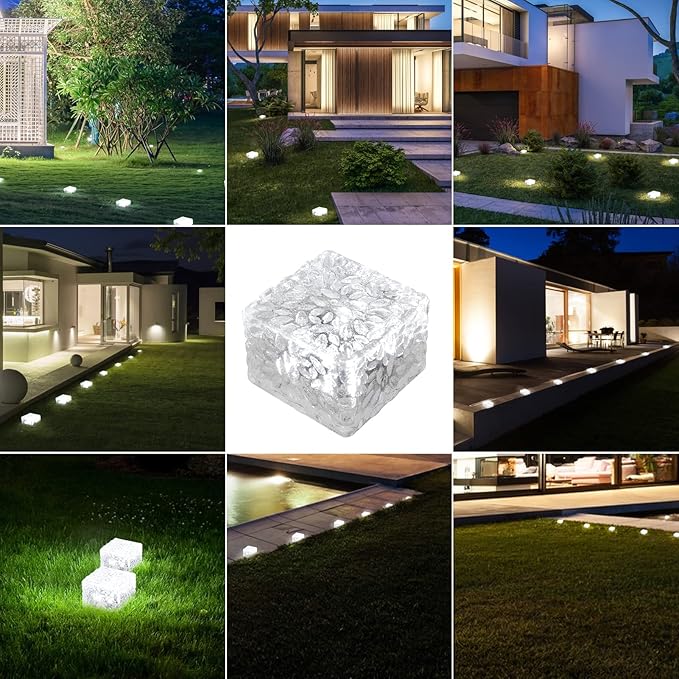 HOFLYW 6 Pack Solar Brick Lights Landscape Path Light Garden Decoration Yard Paver Road Lighting Recessed Paver for Garden, Pathway, Patio, Walkway Decor