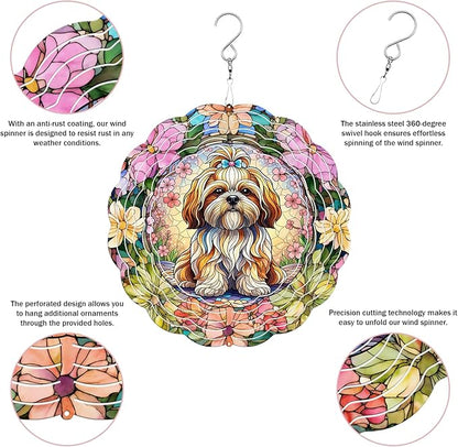 Shih Tzu Wind Spinner, Dog Wind Spinners, Wind Spinner Hanging for Outdoor & Indoor Décor, Unique Gifts for Yard Garden Decoration or Patio Décor (Shih Tzu 2)