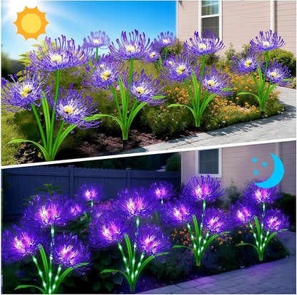 Solar Garden Flower Lights Outdoor, 4 Pack Purple Spider Lily Solar Lights with Glowing Stems, IP65 Waterproof LED Yard Decor for Patio Lawn Pathway,Gifts for Women Mom Grandma