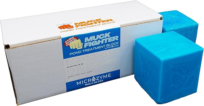 Muck Fighter Pond Treatment Block | Lasts 30 days | Natural Pond Bacteria & Sludge Decomposing Enzymes | Water Clearing Odor Eliminating Microbes | Safe for Fish, Pets, & Recreation (2-pack)