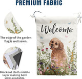 Spring Summer Garden Flag Floral Golden Doodle Puppy Yard Flag Flower Dog Garden Flags for Outside Small Outdoor Welcome Flags 12x18 Double Sided