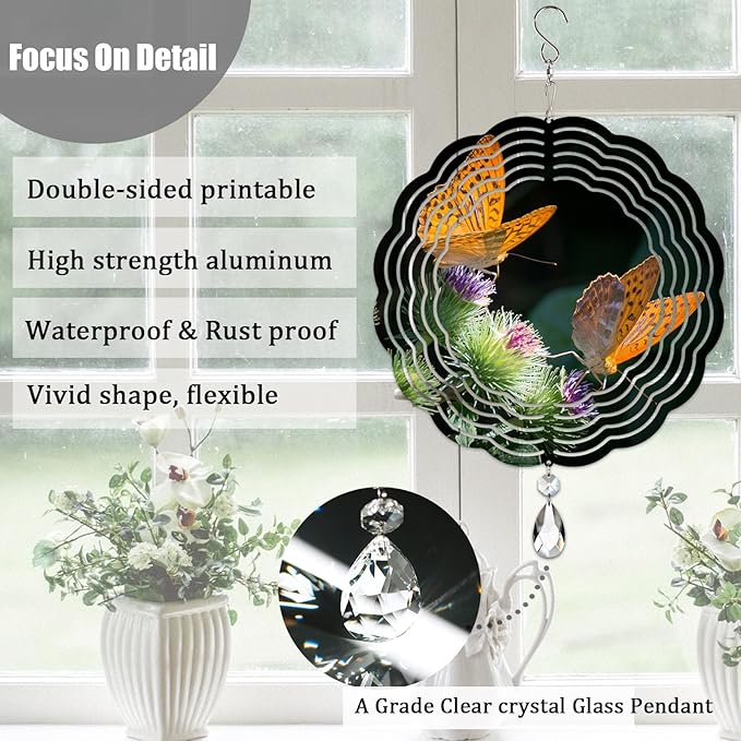 6 Pack 10inch Sublimation Wind Spinner Blanks 3D Aluminum Metal Wind Sculpture Kinetic Spinners for Yard and Garden Indoor Art Ornaments Hanging Decoration (Classics)