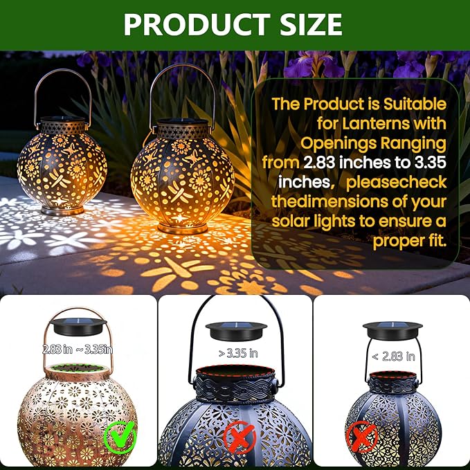 2 Pack Solar Light Replacement Tops(3.34 Inch Top, 2.83 Inch Bottom), Waterproof Replacement Solar Lantern Parts for Outdoor Hanging Lanterns DIY Table Lights Garden Patio Decor