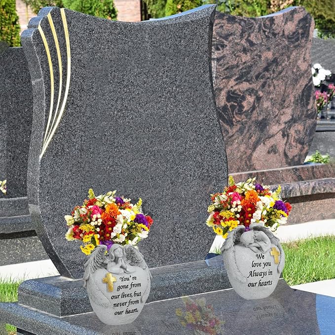 Cemetery Flowers for Grave Angel and Cross Cemetery Cemetery Memorial Vase, Cemetery Flower Grave,2-Piece Angel Cemetery vase with Iron Spikes,Garden Decoration Memorial Gift for Lost Love (1white)