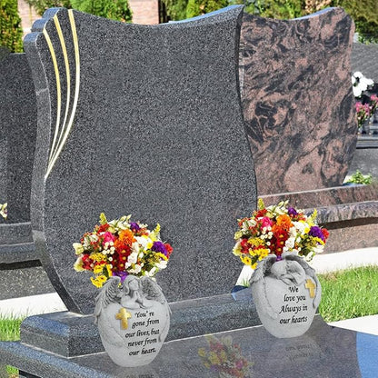 Cemetery Flowers for Grave Angel and Cross Cemetery Cemetery Memorial Vase, Cemetery Flower Grave,2-Piece Angel Cemetery vase with Iron Spikes,Garden Decoration Memorial Gift for Lost Love (1white)