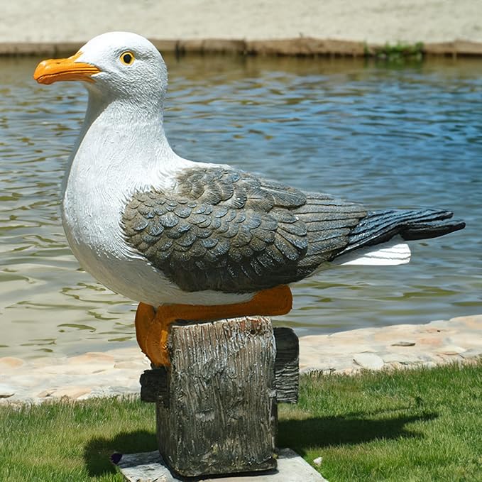 Teaeeno Real Seagull Resin Figurine Decor Statue,Sea Bird Figurine,Animal Seagull Ornaments Decoration,Bird Craft Art Decor,Coastal Beach Outdoor Table Decor for Garden,Terrace,Lawn,Yard