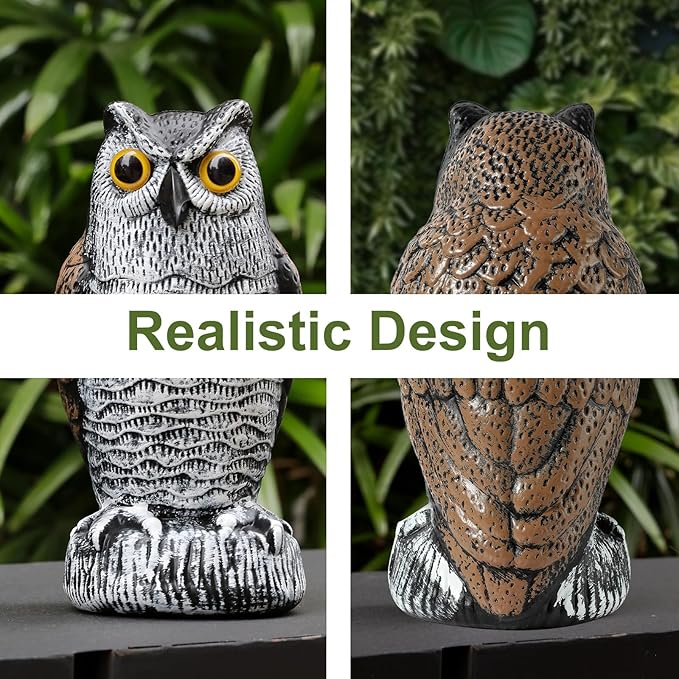 OFFO Fake Owls, Plastic Owl Statue to Decorate The Garden, Porch Pool Patio Yard, Halloween Decorations for Outdoor Garden, 8.3 in Height, Brown and White