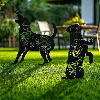 Dog Metal Garden Decor for Outside, 2 Pack 17" Garden Stakes Decorative, Black Silhouette Yard Decor for Dog Lovers Outside, Outdoor, Patio, Lawn Ornaments