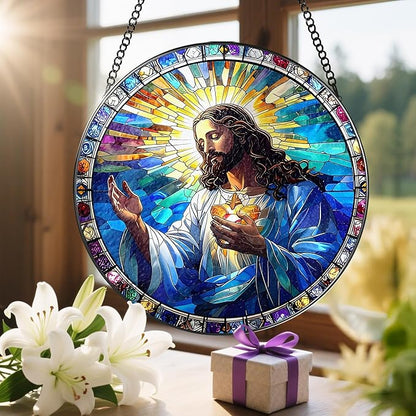 8'' Jesus Christ Suncatcher Ornament, Stained Glass Window Hanging, Christian Home Decor, Religious Decor, Gifts for Christian, Gifts for Christmas, Religious Gift