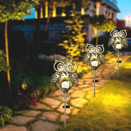 Owl Solar Garden Lights Outdoor, 40.55" Tall Iron Metal Yard Art, Weatherproof Pathway Stakes for Patio Lawn, Unique Owl Statue with Warm LED for Fence Plant Pot Decoration