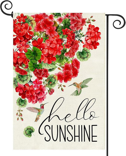 Baccessor Spring Garden Flag 12.5 x 18 Inch, Red Geranium Floral Double Sided Burlap Welcome Small Yard Flag Seasonal Holiday Lawn Proch Outdoor Outside Decor