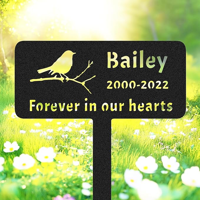Personalised Bird Memorial Grave Marker, Custom Bird Memorial Stake Grave Marker, Metal Cemetery Decoration for Grave Sympathy Bird Memorial Plaque for Outdoors Grave Yard Garden