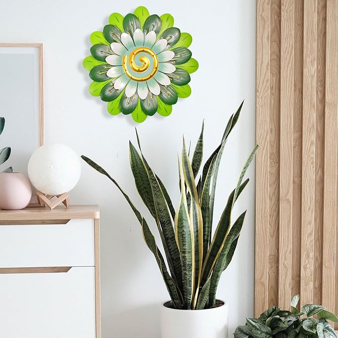 Metal Flowers Wall Decor Indoor Outdoor Metal Wall Art for Home Farmhouse Living Room Bedroom Bathroom Garden Decorations - Green