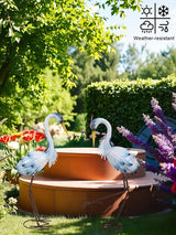 YEAHOME Garden Decor Outdoor Statues, 22"/20" Large Metal Heron Standing Yard Art, Blue Crane Lawn Sculptures Garden Decor for Outside Patio Porch Backyard, Set of 2
