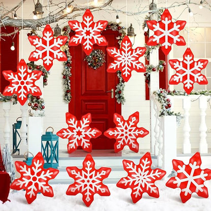 12 Pieces Winter Inflatable Snowflake Outdoor Decorations Blow up Winter Red Inflatable Hanging PVC Waterproof Snowball Outdoor Ornaments Decorations for Party Decor Yard Garden Lawn