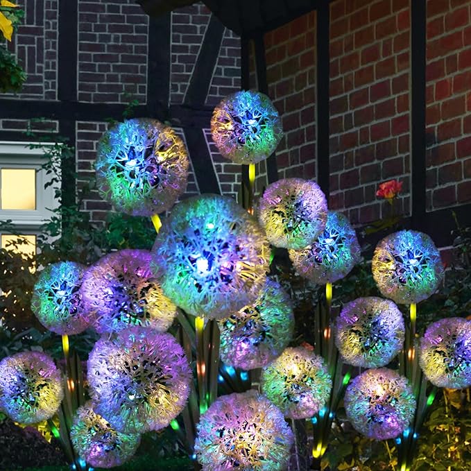 Solar Garden Lights Outdoor - Solar Flowers Lights Outdoor Decorative Waterproof Upgraded, 40 Hours Dandelion Light Yard Pathway Solar Powered Lamp, Cemetery Decorations, Backyard Decor, 4pcs