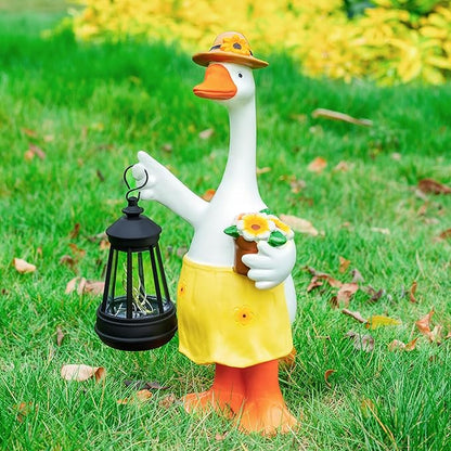 Goose Garden Statues Porch Goose Statues with Solar Lantern Spring Yard Lawn Front Porch Home Outdoor Decoration Duck Mother's Day Easter Christmas Birthday Gifts for Mom Women