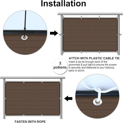 Eden's Decor Balcony Privacy Screen Brown 3'x 5' Cover Mesh Windscreen Weather-Resistant UV Protection for Backyard Deck, Patio, Balcony, Pool, Porch, Fence, Railing, Gardening