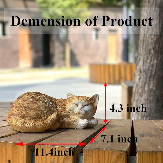 Sleeping Cat Statue, Outdoor Cat Sculpture & Figurine Lawn Ornament, Orange Tabby Statue for Patio, Lawn, Yard Decorative, Cute Kitten Garden Decor