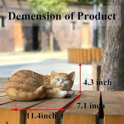 Sleeping Cat Statue, Outdoor Cat Sculpture & Figurine Lawn Ornament, Orange Tabby Statue for Patio, Lawn, Yard Decorative, Cute Kitten Garden Decor