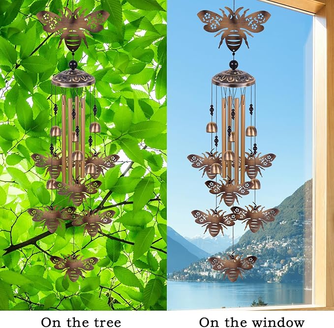 Bronze Bees Wind Chimes for Outside/Indoor/Garden/Home/Balcony/Lawn/Tree/Yard/Garden Decoration, Retro Wind Catcher, Bee Decor, Blessing Wind Bells, Memorial WindChimes Gifts for Mom, Grandma, Woman
