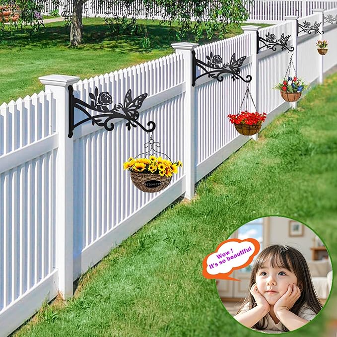 2 Pack Plant Hanger Hooks-12in Hanging Basket Hook-Heavy Duty Metal Wall Hanger with Butterfly Pattern-Plant Bracket for Outdoor & Indoor Hanging Plants,Bird Feeder,Lantern
