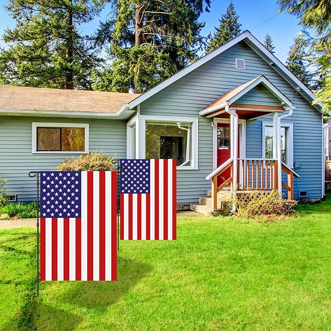 URSKYTOUS 2Pcs American Garden Flags Small American Flags Double Sided 12×18 Inch Weatherproof Patriotic USA Garden Flag Outside Thick Burlap Stars and Stripes Flag for Outdoor Yard Patio Lawn Decor