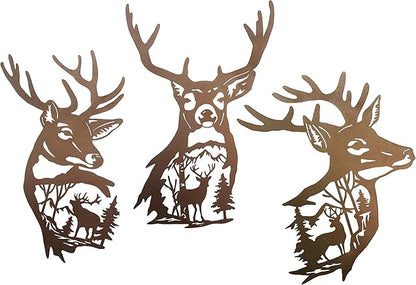 J-Fly Deer Metal Wall Art 9 Inch Deer Silhouette Wall Decor Rustic Forest Hunting Sign Woodland Valentine Decor for Fence Patio Porch Farmhouse Indoor for Living Room Bedroom Bathroom 3 Piece Set