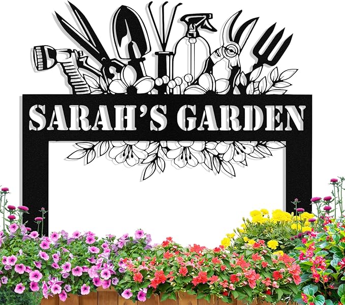 Personalized Metal Garden Signs with Stake, Custom Garden Tool Signs for Outside Waterproof, Customized Name Sign Yard Lawn Gardens Decor Gardening Gifts for Moms Grandmas Gardeners