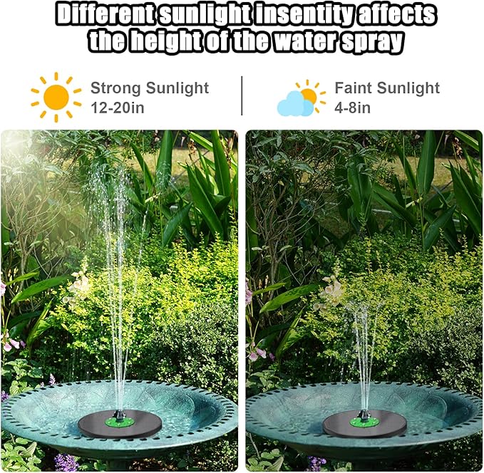Yzert Solar Fountain with LED Lights Green Flower, 3.5W Glass Solar Bird Bath Fountains Pump with 2200 mAh Battery, Solar Water Fountain for Bird Bath, Garden, Outdoor, Pond -Black Panel Colorful