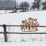 Metal Wild Flowers Stakes 14.4 * 14.0 inches, Metal Flowers Yard Art, Decorative Garden Stakes, Fence Topper Decor, Lawn Art Decor Plants Yard Decorations for Outdoor with Rusty Paint Process
