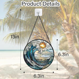 DASTOLL Stained Glass Window Hanging, Blue and White Waves Suncatcher Diamond Glass Panel Landscape Sun Catchers Decor for Birthday for Women, Men, Wife, Aunt, and Mom 6.3 x6.3 in