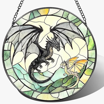 Stained Glass Window Hanging, Pauyadu 8 Inch Dragon Suncatcher Ornament, Stained Glass Suncatcher, Window Decor, Dragon Lovers Gifts, Gifts for Women, Men, and Friends