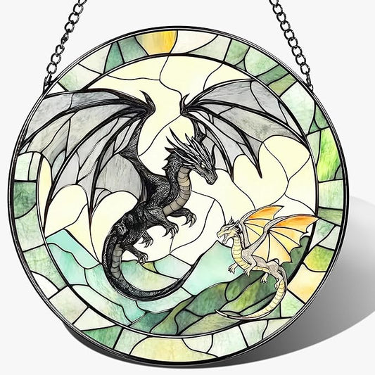 Stained Glass Window Hanging, Pauyadu 8 Inch Dragon Suncatcher Ornament, Stained Glass Suncatcher, Window Decor, Dragon Lovers Gifts, Gifts for Women, Men, and Friends