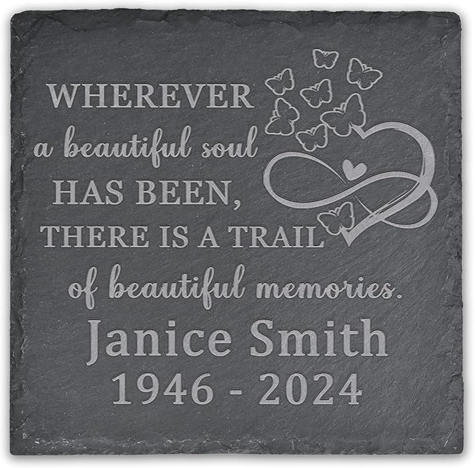 Memorial Garden Stone, Memorial Stone, Personalized Memorial Gifts, Sympathy Gifts for Loss of Loved One, Bereavement Gifts for Loss of Father Mother - A Beautiul Soul - Square