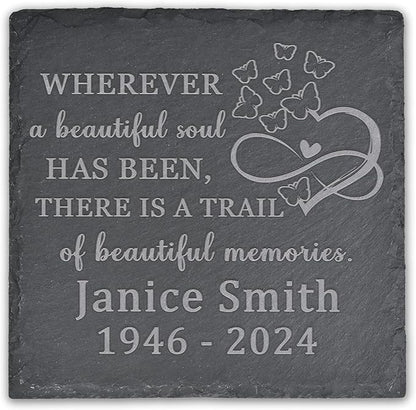 Memorial Garden Stone, Memorial Stone, Personalized Memorial Gifts, Sympathy Gifts for Loss of Loved One, Bereavement Gifts for Loss of Father Mother - A Beautiul Soul - Square