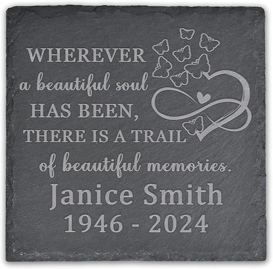 Memorial Garden Stone, Memorial Stone, Personalized Memorial Gifts, Sympathy Gifts for Loss of Loved One, Bereavement Gifts for Loss of Father Mother - A Beautiul Soul - Square