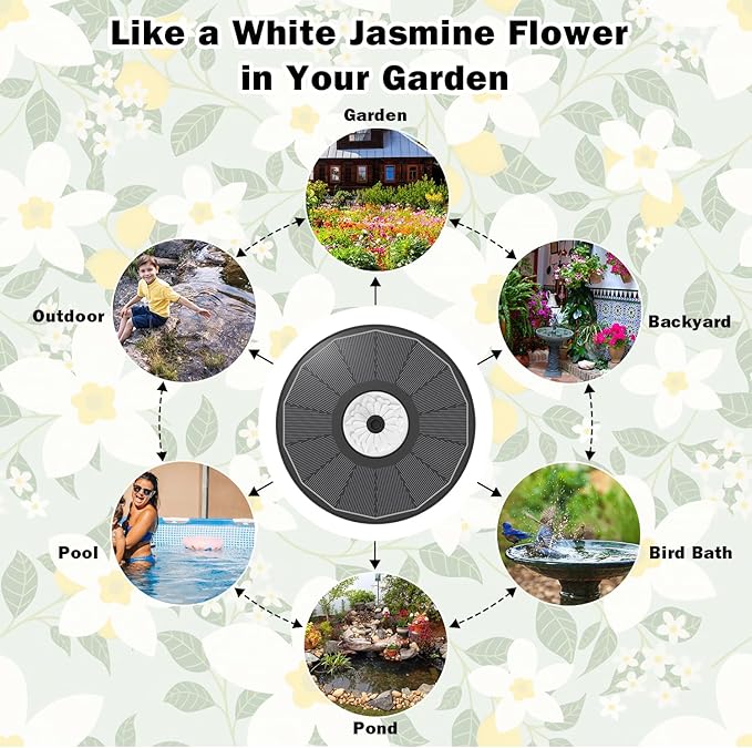 Yzert Solar Fountain Glass White Flower, 3.5W Bird Bath Fountains Solar Power No Battery with 4 Fixed Rods & 7 Nozzles, Solar Fountain Pump for Bird Bath, Garden, Outdoor, Pond, Pool,Hummingbird