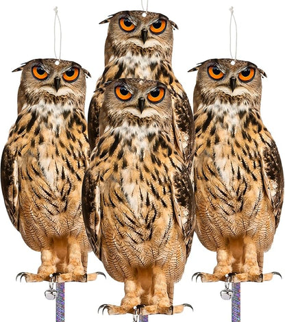 Fake Owls to Keep Birds Away from Porch 4PCS Flat Garden Owl with Reflective Tape Plastic Owl to Scare Pigeon Squirrels Woodpecker for Balcony House Outside Patio Outdoor Yard Decor Windows